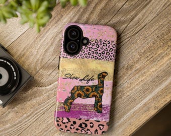 Show Life lamb silhouette Market Lamb Phone Case | Pink Gold Leopard FFA 4H Show