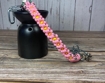 Pink Daisy Paracord Goat Show Chain Collar - Handcrafted Floral Design