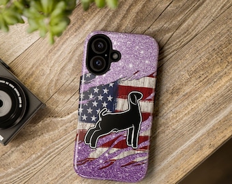 Rugged American Flag Market Goat Phone Case | Glitter Purple Patriotic FFA 4H