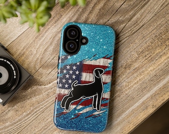 Rugged American Flag Aqua Glitter phone case | Show Ring FFA 4H