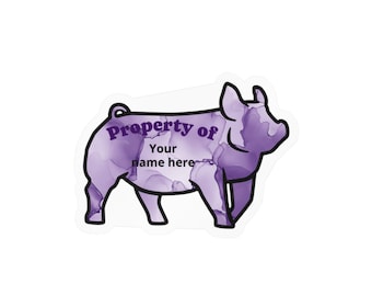 Custom Purple Market Hog "Property of" Kiss-Cut Vinyl Decals for FFA, 4H equipment notbooks water bottles personal items