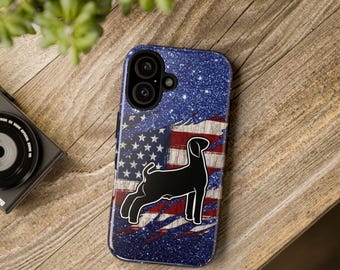 Market Goat Silhouette Phone Case | Glitter Blue Background, Rugged Flag