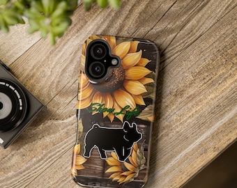 Custom FFA 4-H Market Hog Phone Case with "Show Life" Sunflower Design, Magnetic Tough Dual-Layer Protection for iPhone 17 Samsung S26