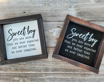 Sweet Boy - Mini signo de madera rústica enmarcada - signo de la guardería