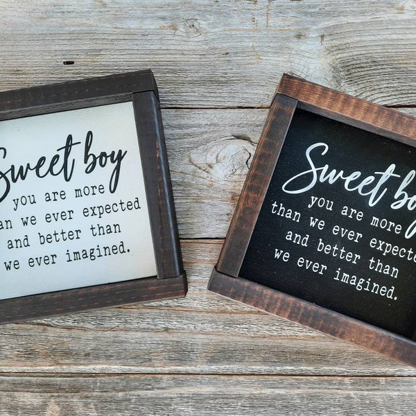 Sweet Boy - Rustic Wood Framed Mini Sign - Nursery Sign