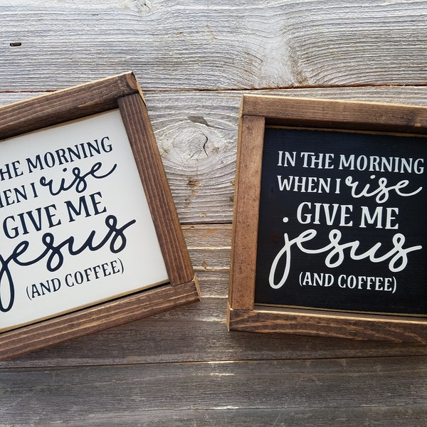 Am Morgen, Jesus und Kaffee - rustikale Holz gerahmt Mini-Zeichen - Jesus & Kaffee-Liebhaber