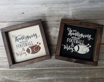 Acción de Gracias sin fútbol y Turquía - decoración de vacaciones - madera rústica enmarcada mini signo