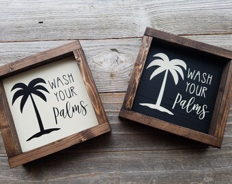 Lave sus palmas Tropical Wood Framed Sign