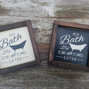 Hot Bath Rustic Wood Sign - Framed Mini Sign - Bathroom Decor - Vintage Bathroom Sign