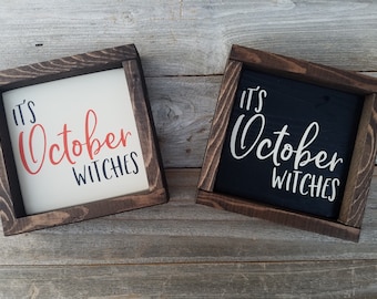 Es octubre Brujas, Signo de Madera de Halloween Rústico