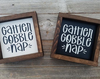 Raccogli Gobble Nap Rustic Wood Incorniciato Segno del Ringraziamento