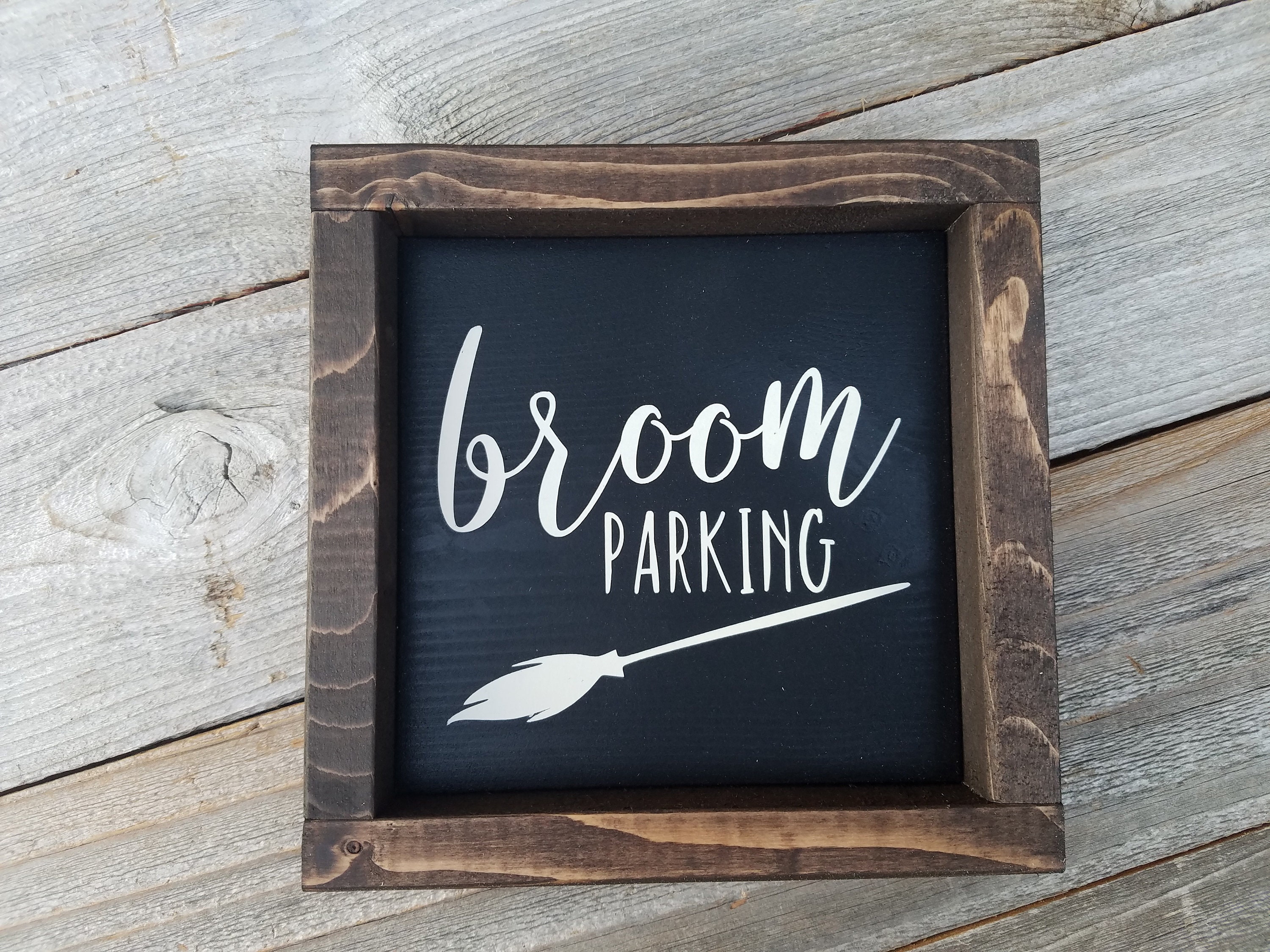 Broom Parking Halloween Rustic Wood Framed Mini Sign - Etsy