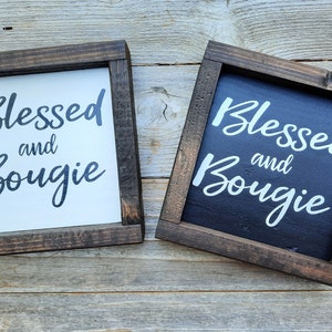 Blessed And Bougie Framed Mini Wood Sign