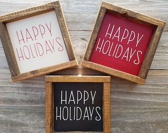 Happy Holiday - rustico legno incorniciato Mini segno - Natale vacanza Decor