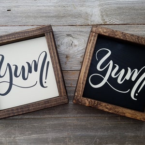 YUM Kitchen Sign - Rustic Framed Wood Sign - Humorous Kitchen Decor