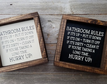 Reglas de baño Madera rústica enmarcada signo-baño signo