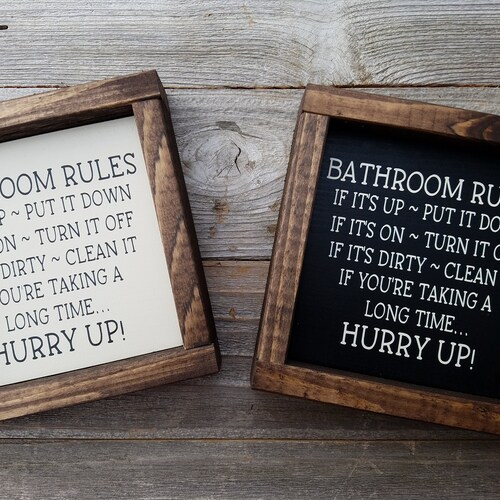 Bathroom Rules Rustic Wood Framed Signbathroom Sign Etsy