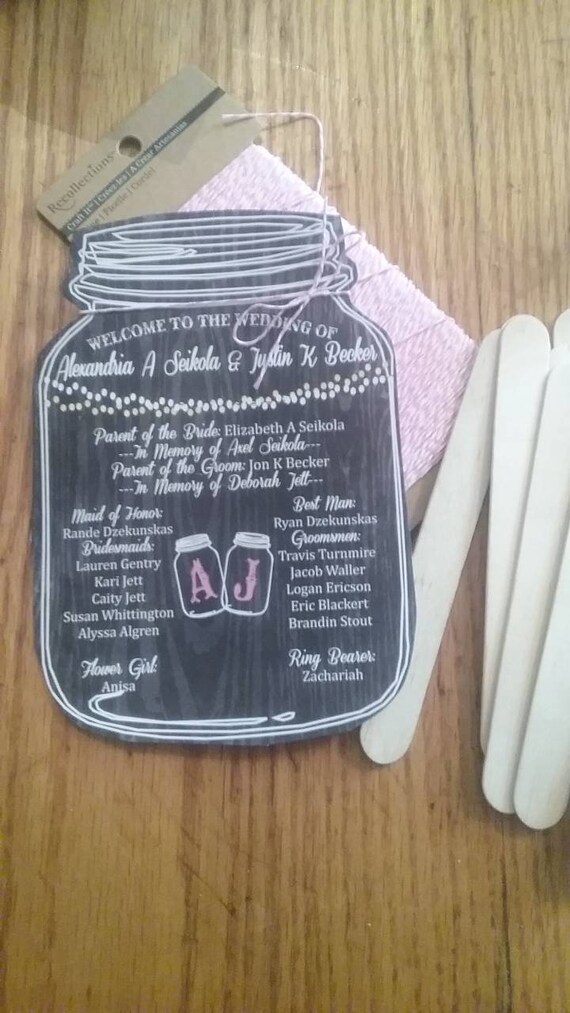 Wedding Program Rustic Wedding Program Mason Jar Wedding Etsy