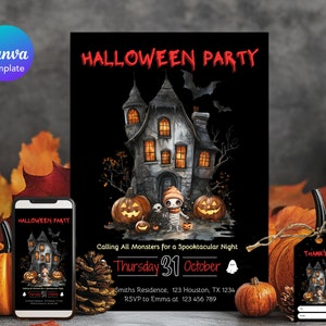 Editable Halloween Invitation - Spooky Party Invite - Digital Download - Customizable Template