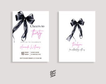 Coquette Black Bow 30th Birthday Invitation (Digital)