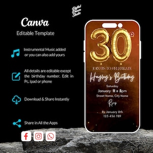 Digital 30th Birthday Invitation, 30th E-Invite, 30th Birthday Evite, 30th Party Invitation, Digital 30th Invitation, Digital Invitation