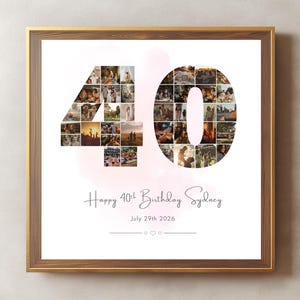 40th Birthday Photo Collage Canva Template, Personalized 40th Birthday Gift for Her or Him, Number 40 Collage, Family Gift, Birthday Gift,