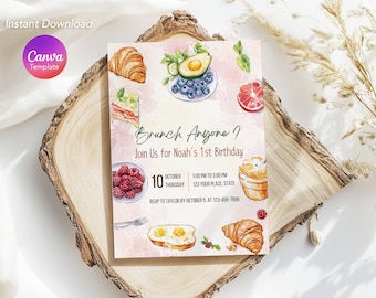 Brunch Anyone Birthday Invitation - Editable Template - Breakfast Party - Digital Download