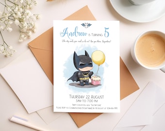 Editable Superhero Birthday Invitation: Bat Guy Party (5x7 Digital Template)