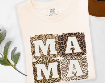 MAMA comfort colors tshirt, leopard print mama shirt, blessed mama tshirt, Mother's Day gift, birthday gift for mom, new mom shirt