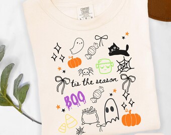 Comfort colors Halloween shirt for her, cute retro spooky Halloween party shirt, trendy Halloween gift, spooky season, fall apparel