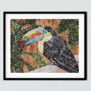Tukan tropischer Regenwald Druck zerrissene Papier Collage