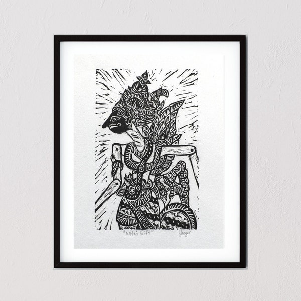 Original Artwork Shadow Puppet black and white linocut block print