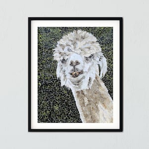 Goofy Alpaca Llama Wall Art Print Torn Paper Collage