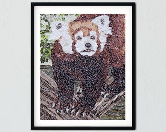 Red Panda Print Torn Paper Collage Animal Wall Art