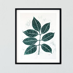 Botanical green Ash Leaf linocut block print #123