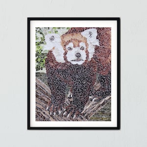 Stampa panda rosso collage di carta strappata arte murale animale