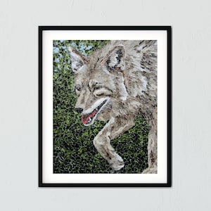 Wolf Koyote Kunstdruck Collage zerrissenen Papiers