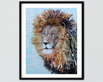 Lion Mixed Media Collage Art Print