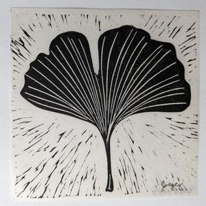 Ginkgo leaf mini print linocut block print #223