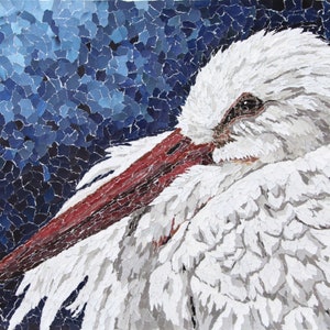 Stampa collage di carta strappata di uccello cicogna bianca