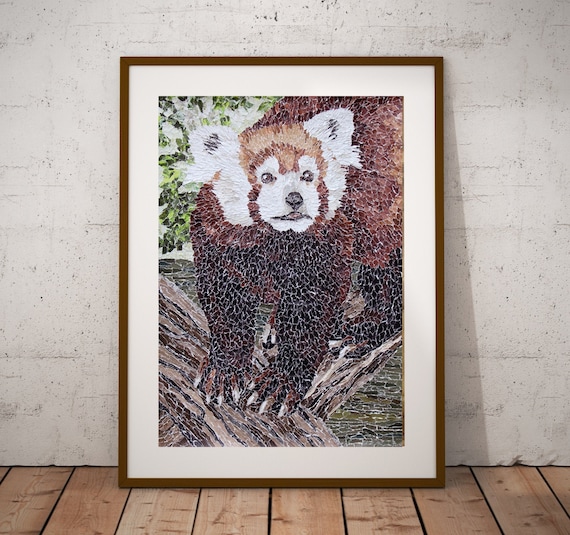Red Panda Print Animal Wall Art Torn Paper Collage | Etsy