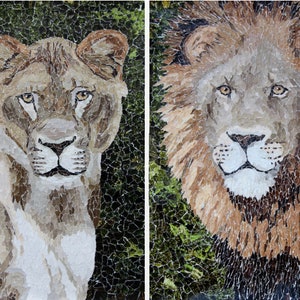 Set of 2 Lion and Lioness Fine Art Prints Torn Paper Collage