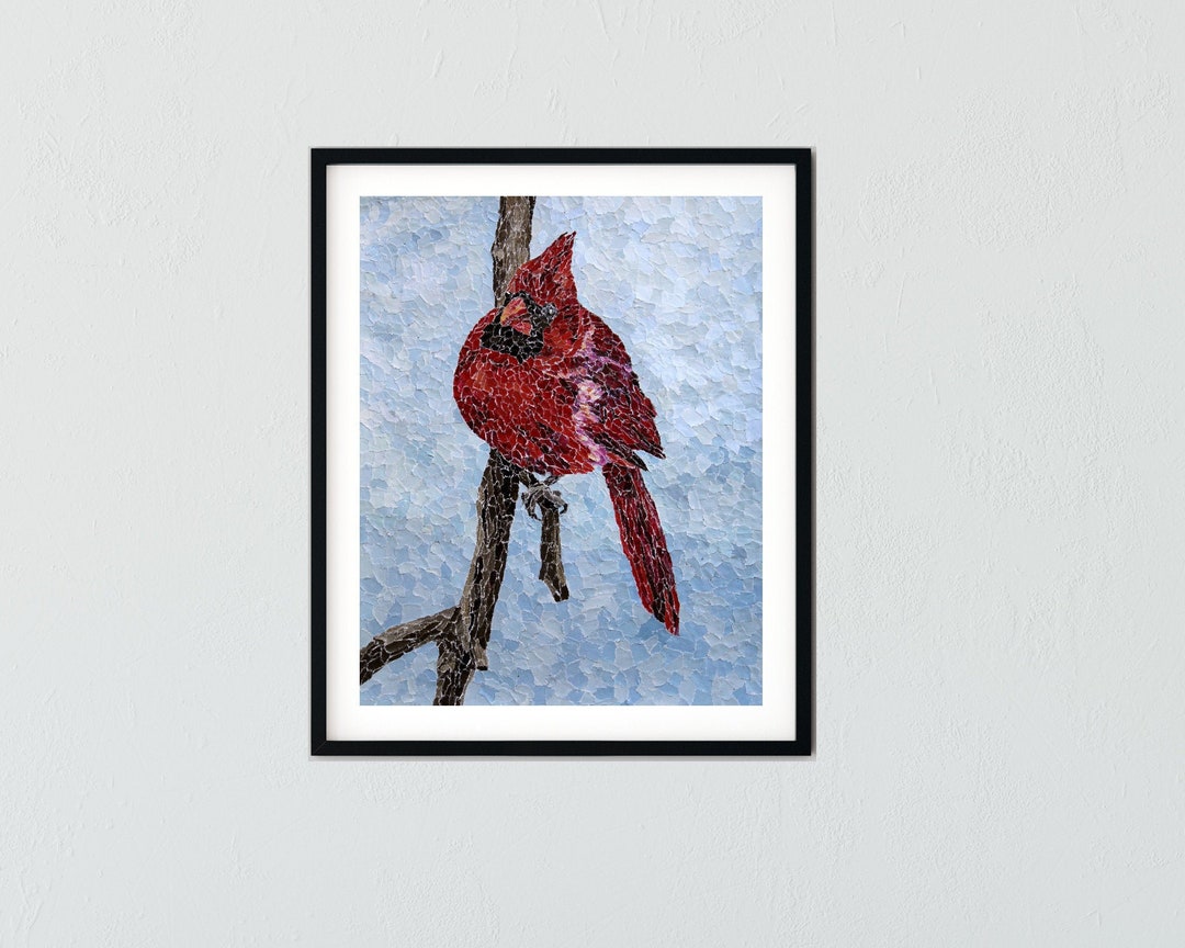 Cardinal Red Bird Art Print Torn Paper Collage - Etsy
