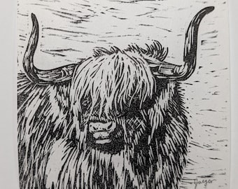 Mini grabado en linóleo de vaca de las Tierras Altas n.° 223
