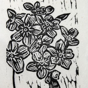 Forget-Me-Not flower mini print linocut block print #223