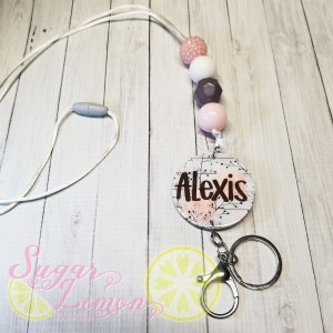 Personalized Teacher Lanyard, ID Badge Lanyard, Lanyard for Keys, School Lanyard, Teacher Gift, Teacher Accessories, Grey & Rose, Floral