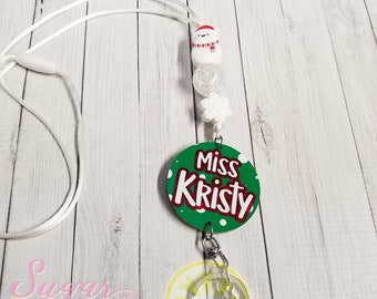 Teacher Lanyard, Snowman Lanyard, Christmas Lanyard, Xmas Theme, Jolly, Teacher Gift, Ornament Lanyard, Merry Christmas, Winter Snowflake