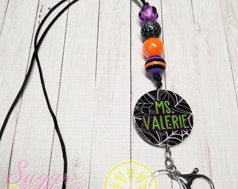 Teacher Lanyard, Halloween Lanyard, Halloween Theme, Spooky, Fall Season Lanyard, Teacher Gift, Happy Halloween, Spiderweb Lanyard, Lanyard