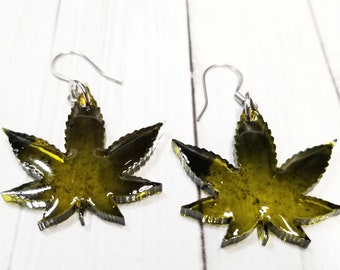 Acrylic Weed Leaf Earrings, Stoners Earrings, Marijuana Leaf Earrings, Weed Smokers Earrings, Alcohol Ink Earrings, Cannabis Earrings