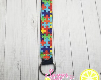 Puzzle Neoprene Wristlet Keychain Lanyard Wrist Strap